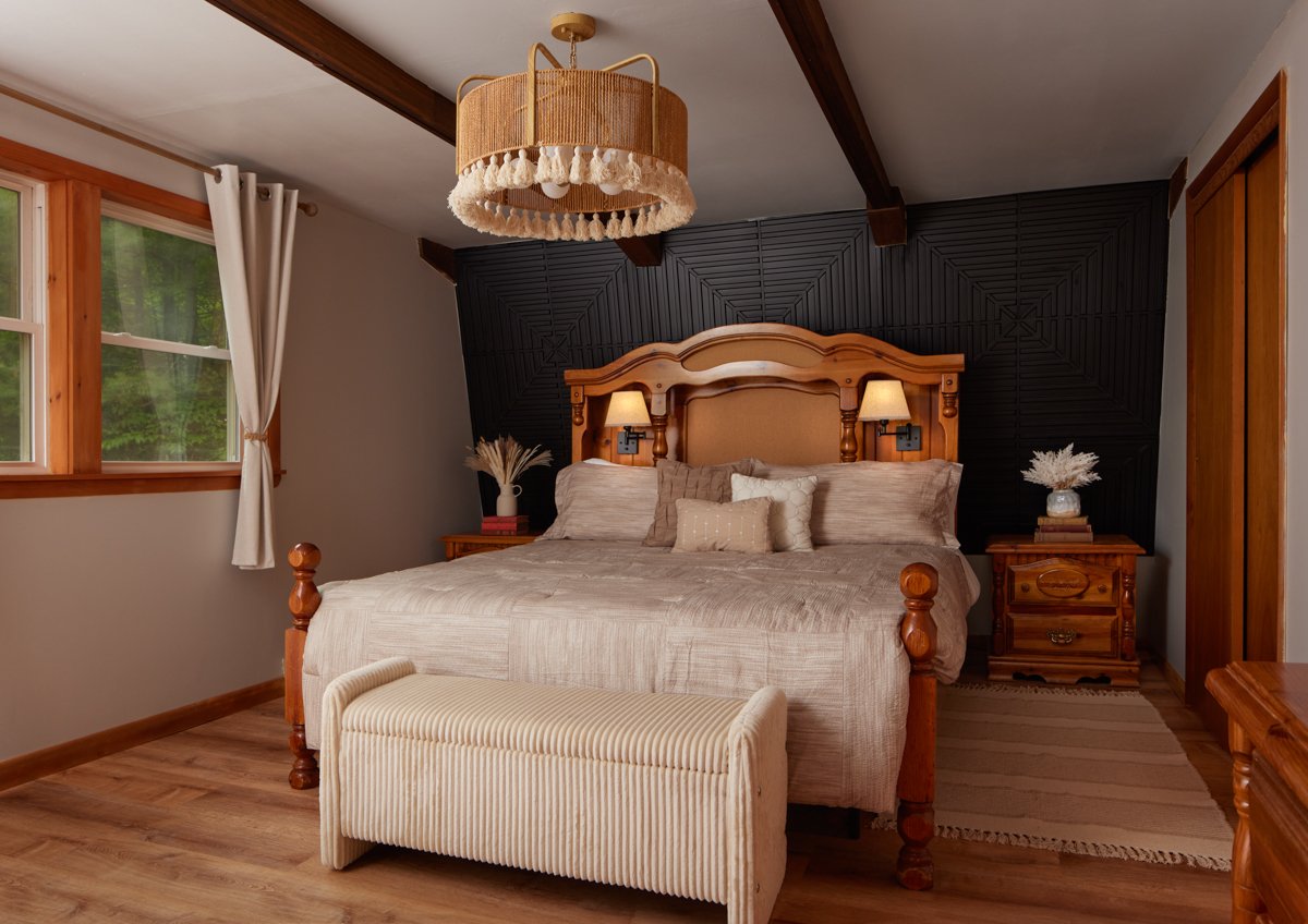 Primary bedroom at the Adirondack cabin