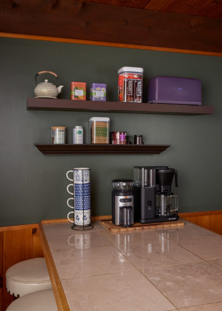 Warm coffee station setup at the Adirondack cabin — the daily backdrop for running the AI tool stack