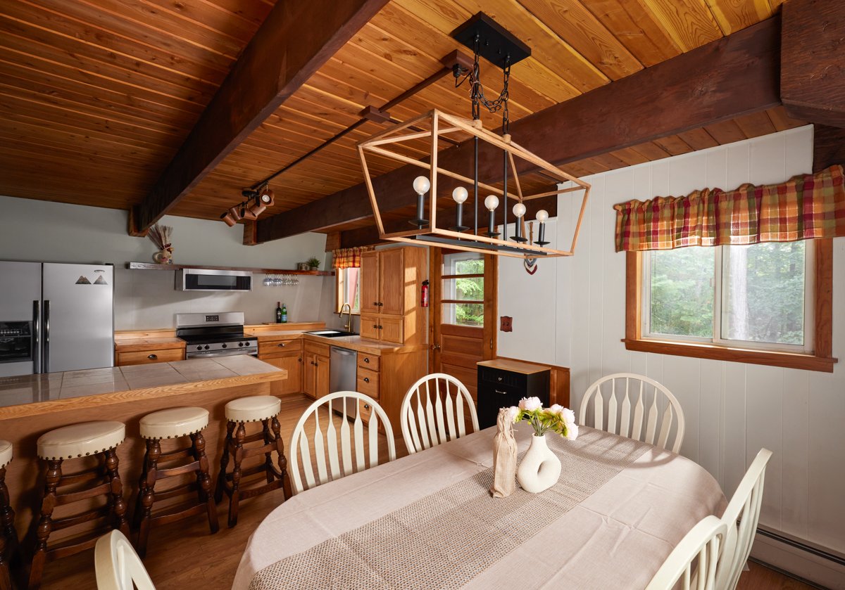 Dining and kitchen area at the Adirondack cabin