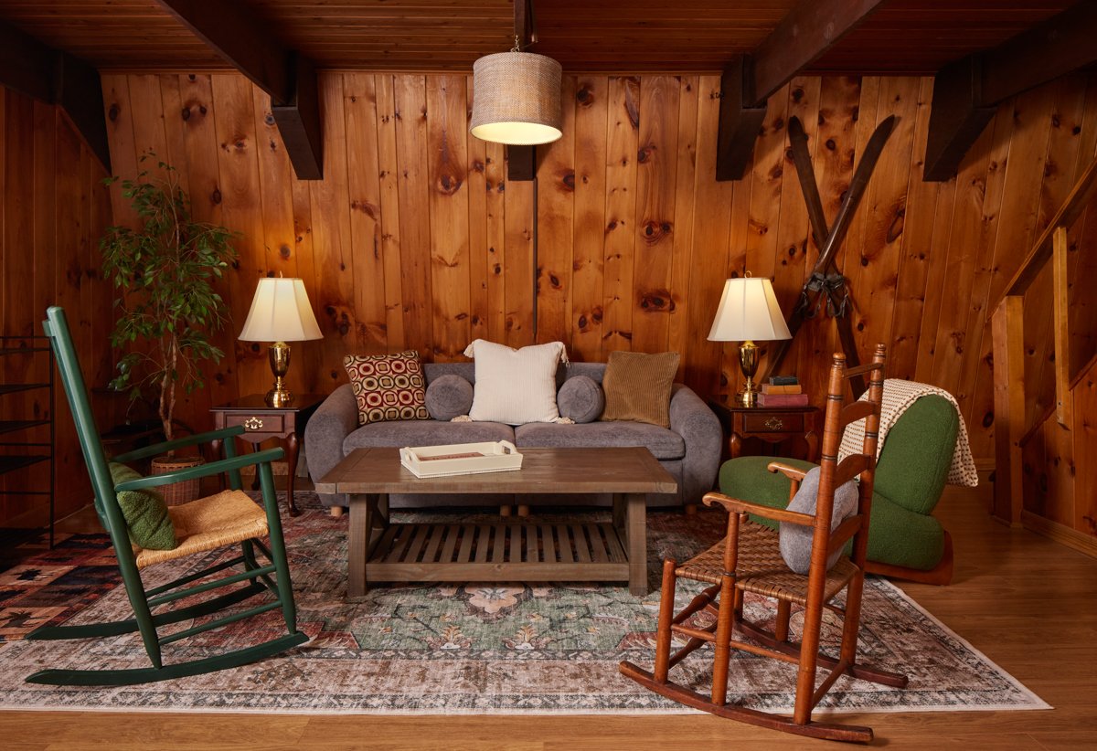 Cozy Adirondack cabin living room, one of the properties behind the AI tool stack